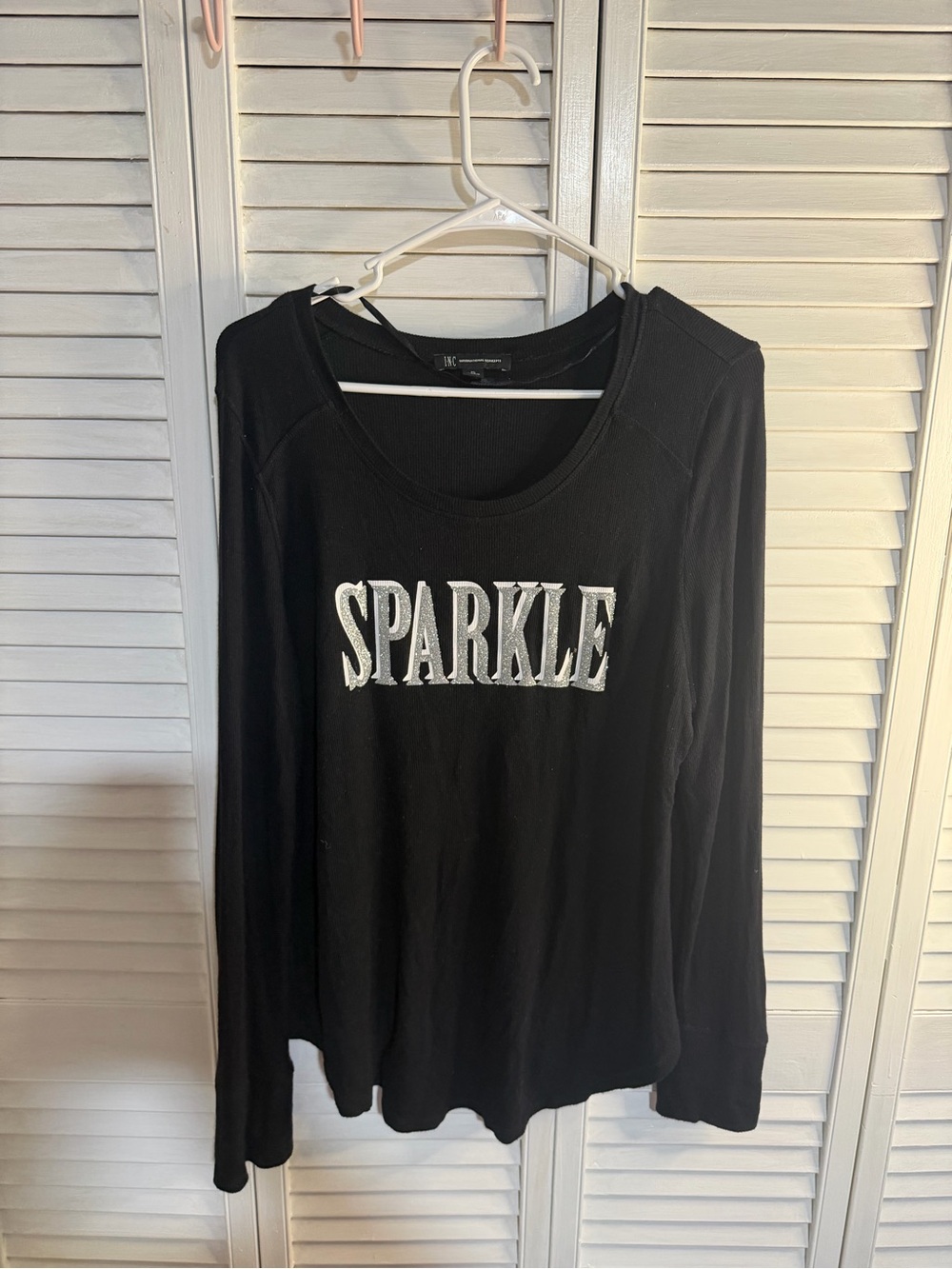 INC International Concepts Black Long-Sleeve Top with SPARKLE Embroidery